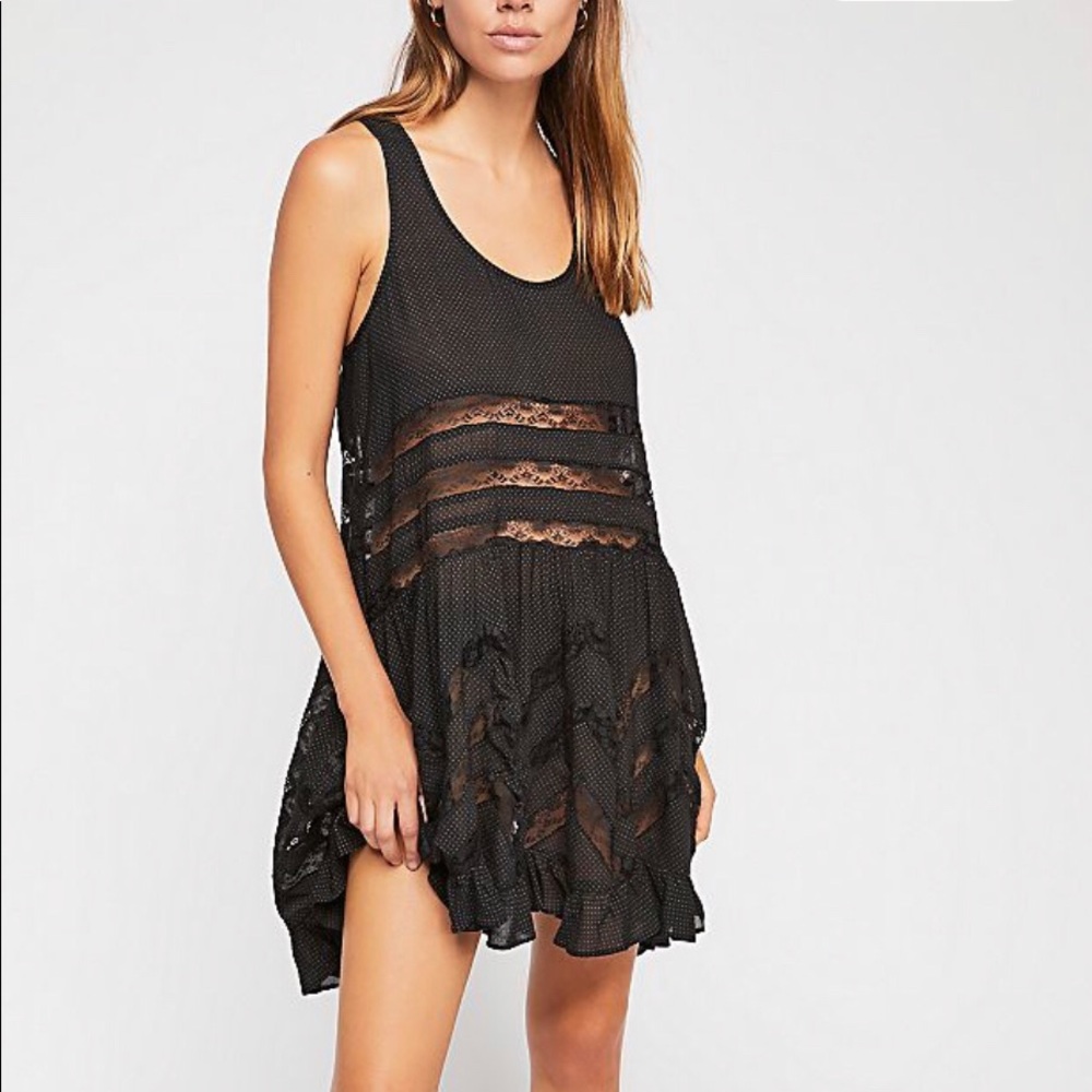 Free people voile and lace trapeze slip -  gray